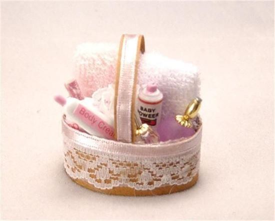 Picture of New Old Stock Dollhouse Bathroom Basket of toiletries