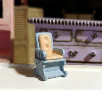 Picture of Dollhouse Miniature Resin Blue and Pink Chair 1:48 Scale