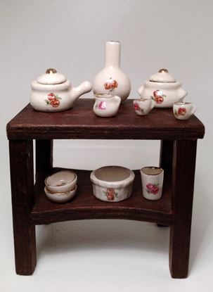 Picture of Dollhouse Miniature 9  piece set rose porcelain china