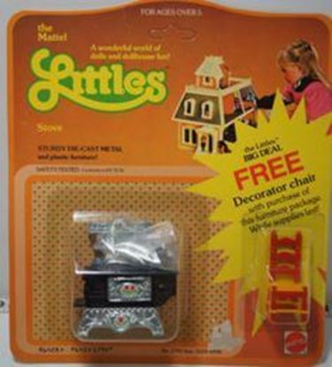 Picture of Vintage Mattel The Littles Half scale stove, and pots and one bonus chair. In sealed package.