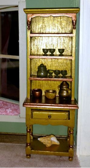 Picture of Dollhouse miniature hutch with accessories