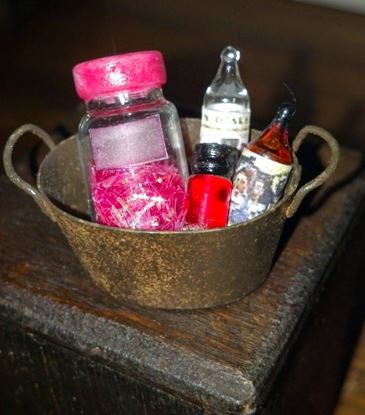 Picture of Jars, bottles and rusty pail for miniature scene
