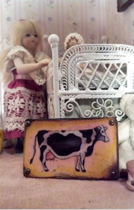 Picture of Cow Sign Photo on wood Dollhouse Miniature