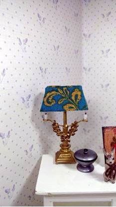Picture of Dollhouse Brass Lamp W/fabric shade.
