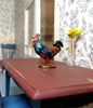 Picture of Dollhouse Miniature Old Pewter Rooster Teal/Blue Copper Base