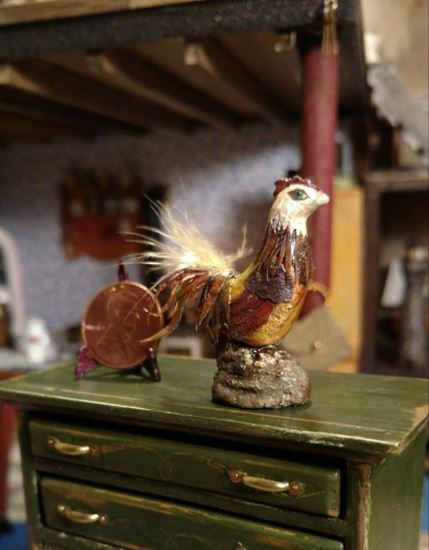 Picture of Dollhouse Handcrafted Rooster w/real tail feathers