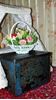 Picture of White metal basket floral arrangement for full scale dollhouse