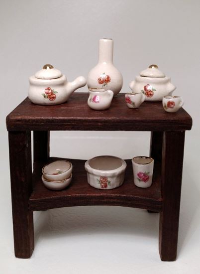 Picture of Dollhouse Miniature 9  piece set rose porcelain china