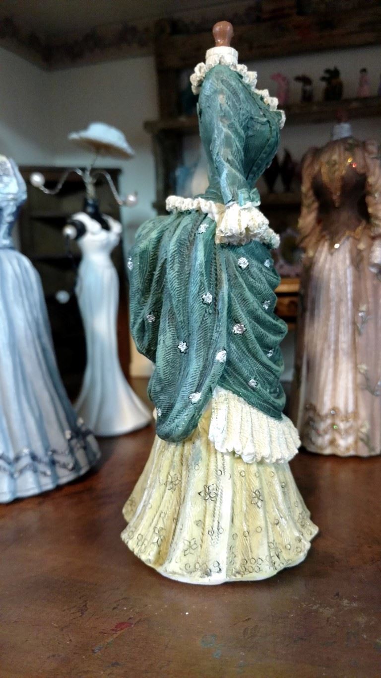 Dollhouse Miniature Victorian Dress Form in Shades of Green and Beige