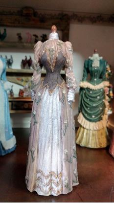 Picture of Dollhouse Miniature Victorian Dress Form  in Browns, Silver and Gold