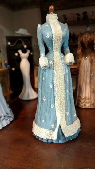 Picture of Dollhouse Miniature Victorian Dress Form  in Shades of Blue and Silver Dots