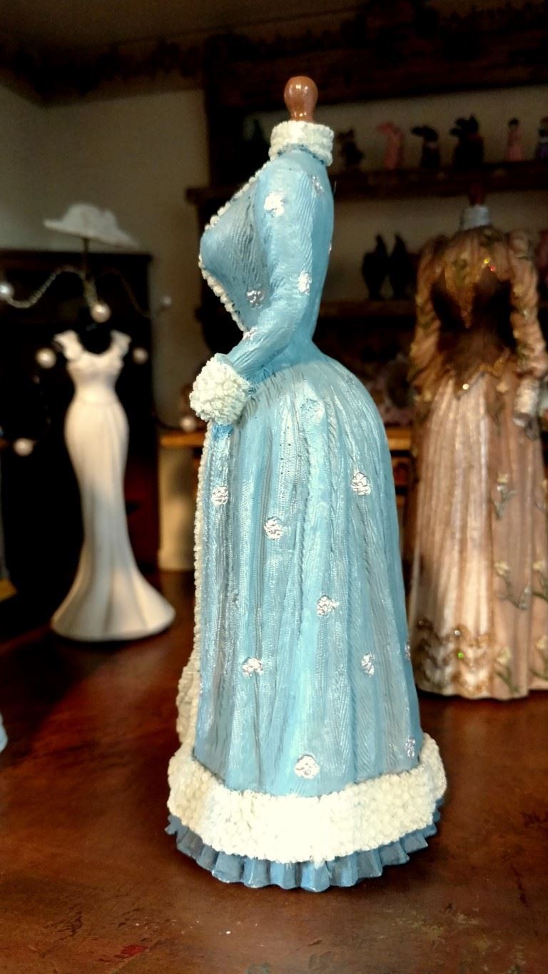 Dollhouse Miniature Victorian Dress Form in Shades of Blue and Silver