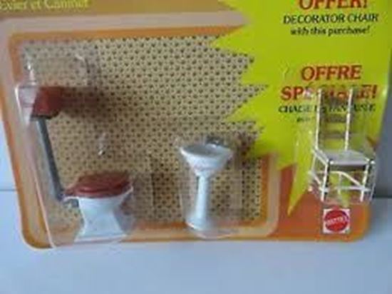 Picture of Vintage Mattel The Littles Half scale Toilet, Sink and Chair. Sealed.