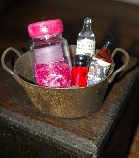 Picture of Jars, bottles and rusty pail for miniature scene