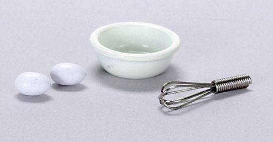 Picture of Miniature Mixing Bowl, Wire Whisk, Two Eggs