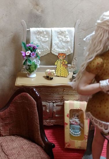 Picture of Flower arrangement in a porcelain vase for dollhouse miniature setting.