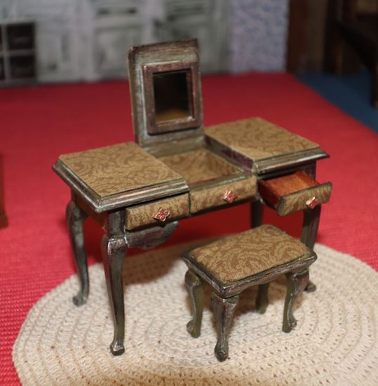 Picture of Miniature dollhouse vanity table and bench