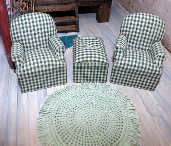 Picture of Bespaq Chairs, Ottoman, and circle crochet rug