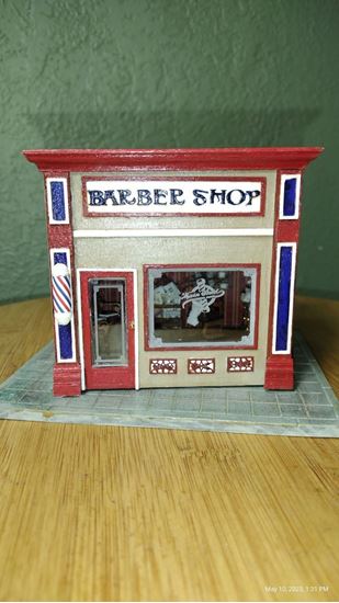 Picture of "Barber Shop" 1/48 or 1/4 Scale finished room box.